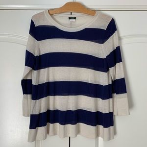 ❤️J Crew Linen Knit Navy and Cream Stripe M